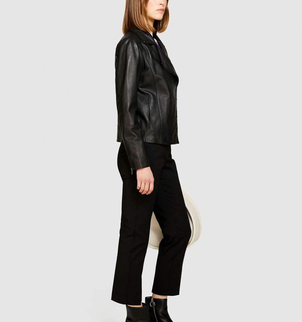 100% leather biker jacket - women's jackets - Black | Sisley image number 2